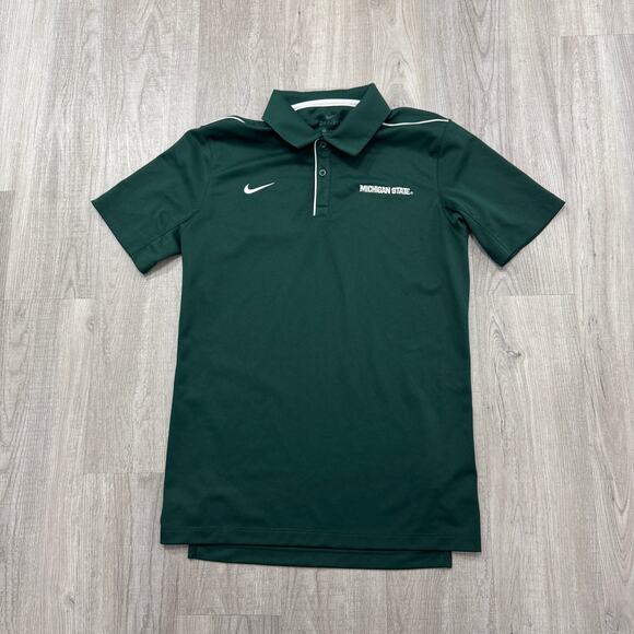 Nike Michigan State Spartans Polo Shirt Men's Small Green NCAA MSU Dri Fit - Picture 1 of 8